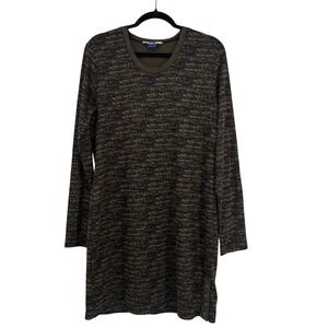 KAVU Heathered Knit Shift Dress Large Olive & Black LS Cozy Core Boho Casual EUC